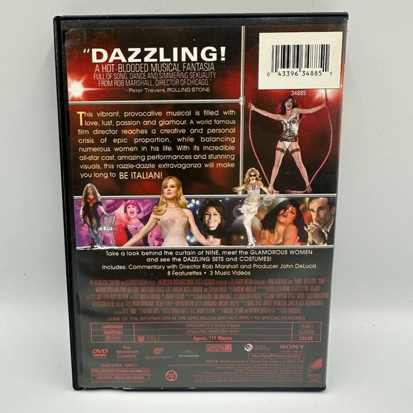 Nine DVD Daniel Day Lewis Penelope Cruz Musical Drama 2009 Weinstein PG13 - Picture 2 of 3